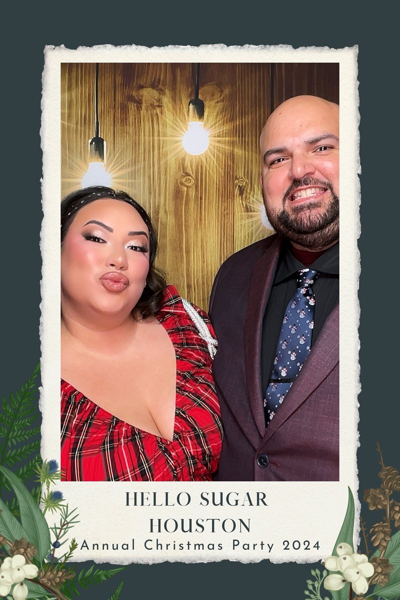 Custom holiday party photo booth print with the company name and Annual Christmas Party 2024
