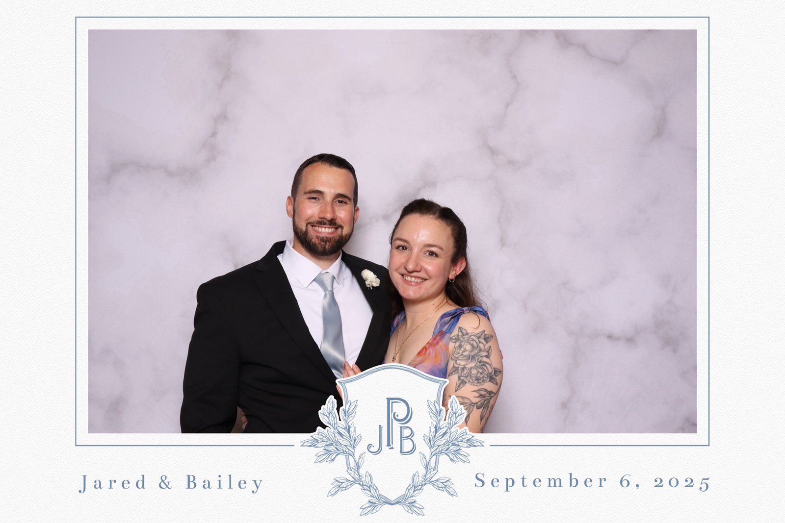 Custom wedding photo booth print with the couple's monogram and date